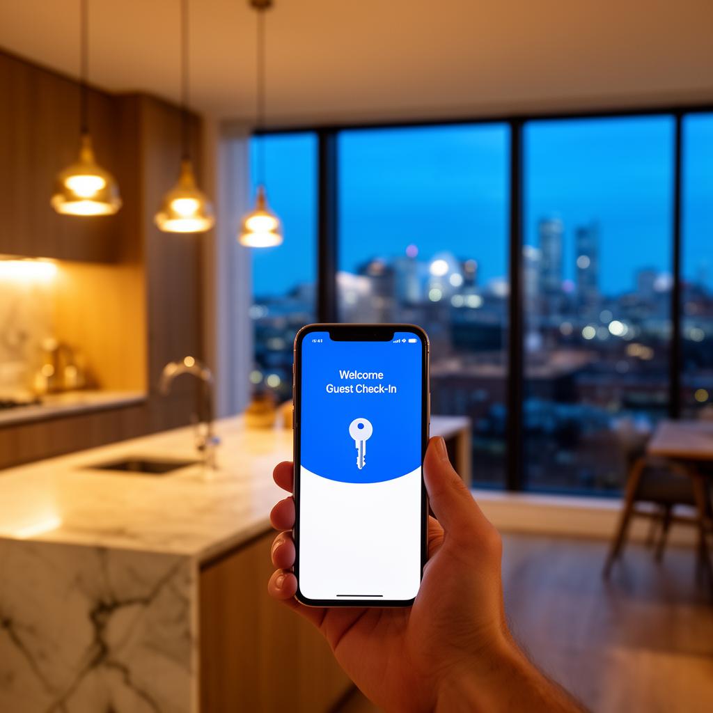 Guest check-in inside a Birmingham serviced apartment