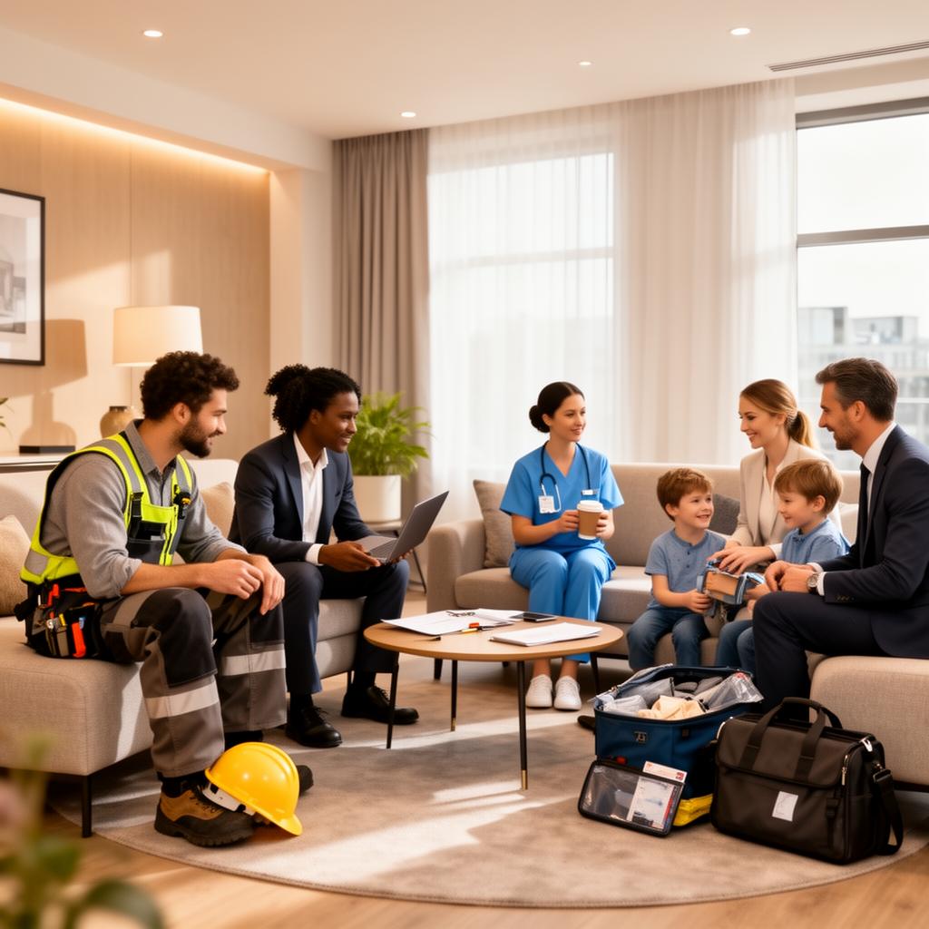 Diverse guests inside a Cotswolds serviced apartment